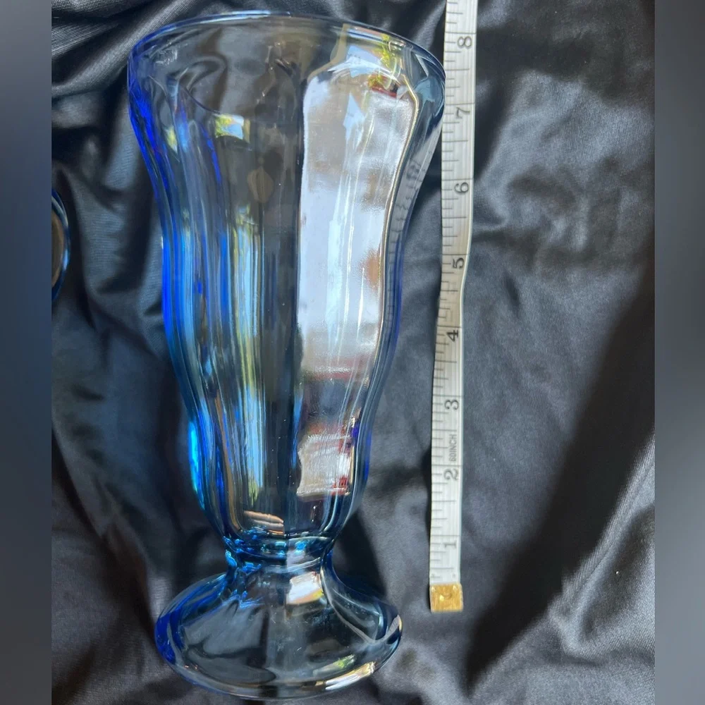 Vintage Set Of Four Anchor Hocking Light Blue Glass Sundae or Milk Shake Glasses